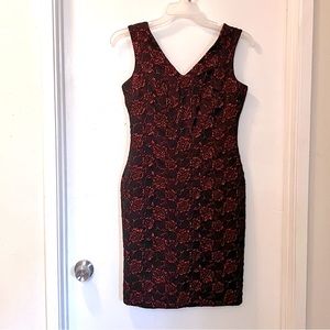 Donna Ricco Lace Cocktail Dress Black Red Roses Bodycon Pencil Skirt Sleeveless